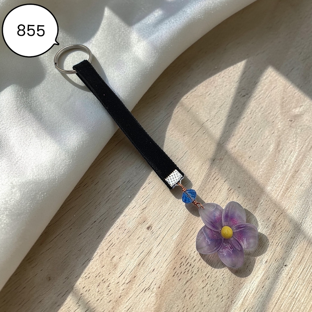 Purple Flower Key & Card Holder with Black Strap